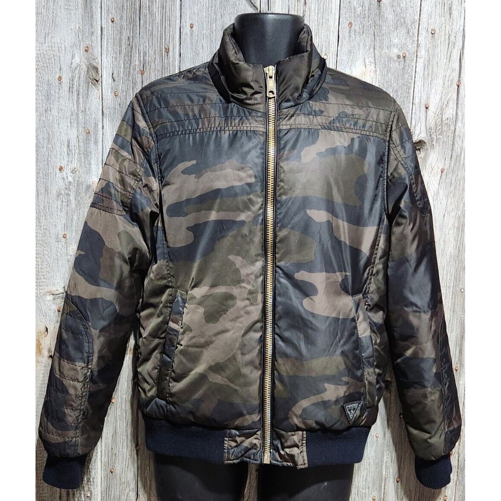 Men's GUESS winter Jacket CAMO camouflage puffer green brown 114AP103‎ size S